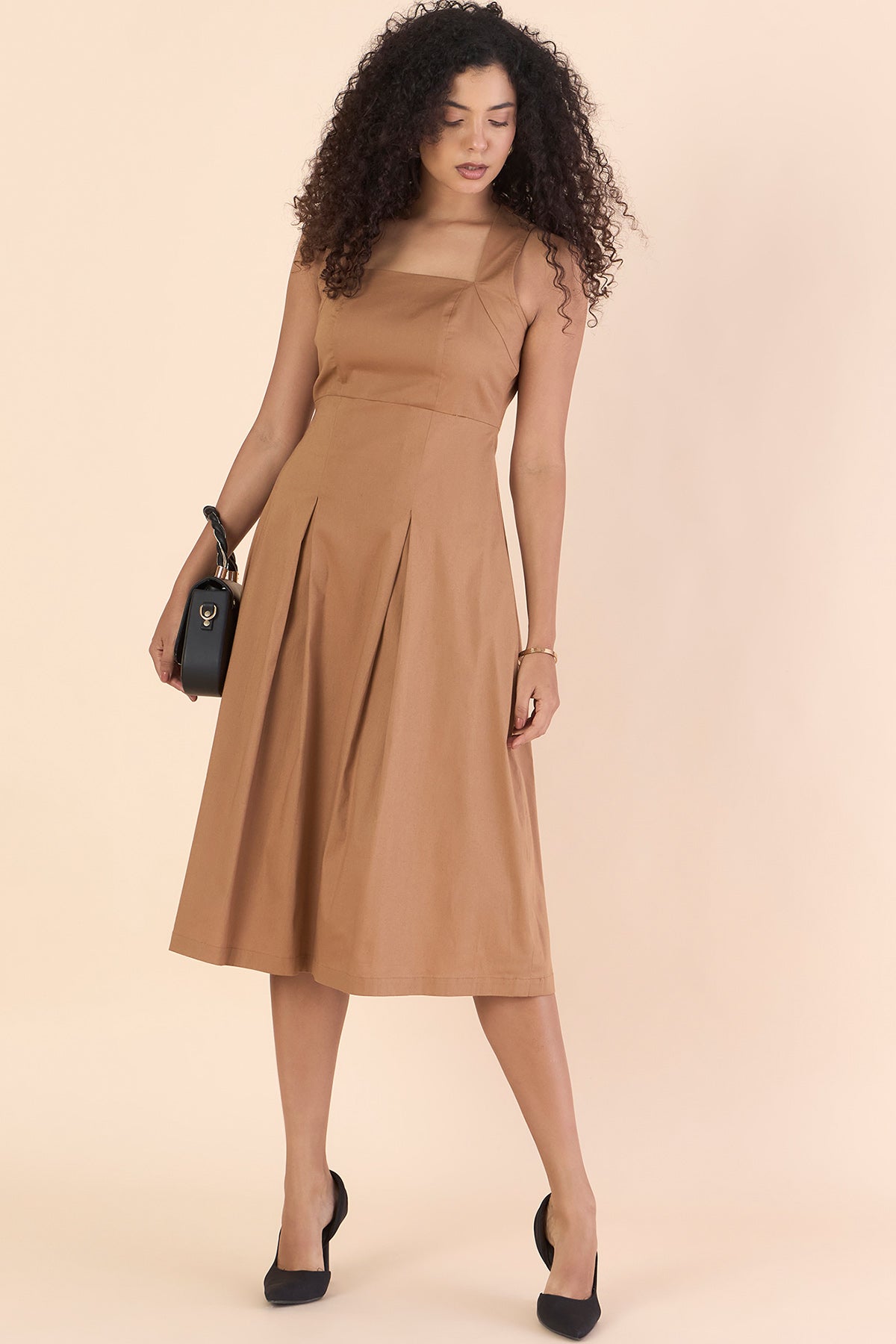 Buy Brown Sleeveless Cotton Dress by PowerSutra for women online at ScrollnShops